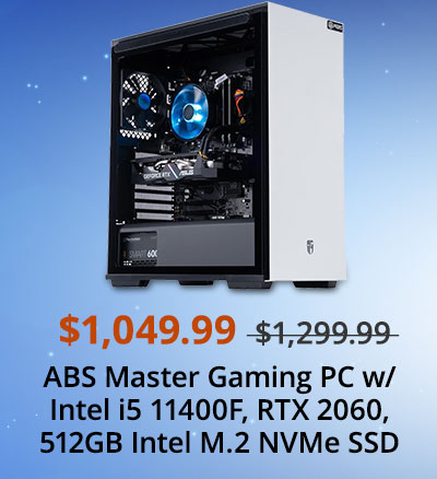 ABS Master Gaming PC w/ Intel i5 11400F, RTX 2060, 512GB Intel M.2 NVMe SSD