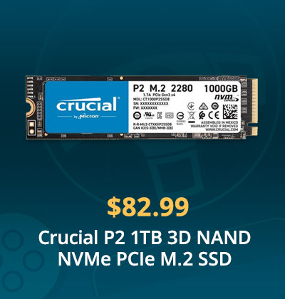 $82.99 Crucial P2 1TB 3D NAND NVMe PCIe M.2 SSD