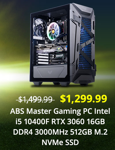 ABS Master Gaming PC - Windows 10 Home - Intel i5 10400F - ASUS TUF GeForce RTX 3060 - 16GB DDR4 3000MHz - 512GB M.2 NVMe SSD