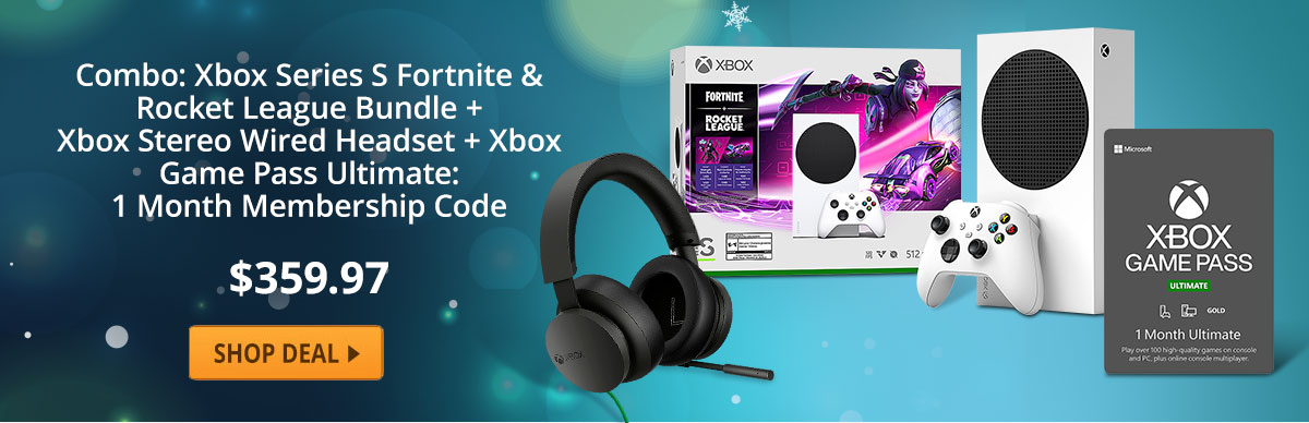 Xbox Series S - Fortnite Rocket League Bundle and Xbox Stereo Headset for Xbox One PC Xbox Series X|S and Xbox Game Pass Ultimate: 1 Month Membership US [Digital Code]