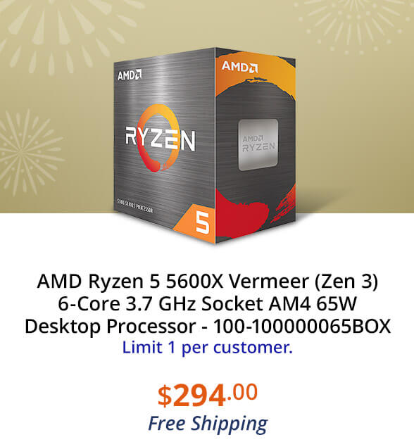 AMD Ryzen 5 5600X Vermeer (Zen 3) 6-Core 3.7 GHz Socket AM4 65W Desktop Processor - 100-100000065BOX