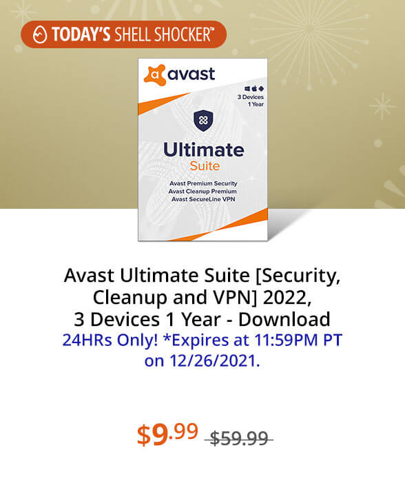 Avast Ultimate Suite [Security, Cleanup and VPN] 2022, 3 Devices 1 Year - Download