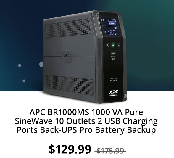 APC BR1000MS 1000 VA Pure SineWave 10 Outlets 2 USB Charging Ports Back-UPS Pro Battery Backup