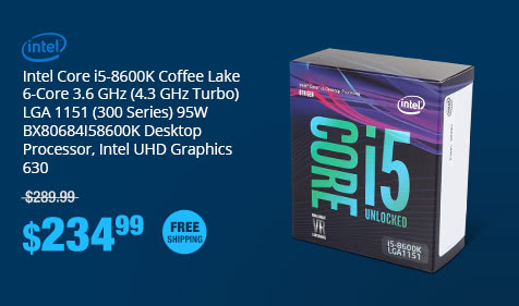 Intel Core i5-8600K Coffee Lake 6-Core 3.6 GHz (4.3 GHz Turbo) LGA 1151 (300 Series) 95W BX80684I58600K Desktop Processor, Intel UHD Graphics 630