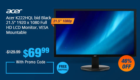 Acer K222HQL bid Black 21.5" 1920 x 1080 Full HD LCD Monitor, VESA Mountable