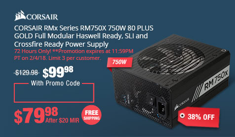 CORSAIR RMx Series RM750X 750W 80 PLUS GOLD Full Modular Haswell Ready, SLI and Crossfire Ready Power Supply