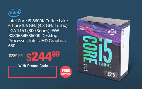 Intel Core i5-8600K Coffee Lake 6-Core 3.6 GHz (4.3 GHz Turbo) LGA 1151 (300 Series) 95W BX80684I58600K Desktop Processor, Intel UHD Graphics 630