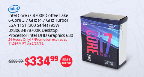 Intel Core i7-8700K Coffee Lake 6-Core 3.7 GHz (4.7 GHz Turbo) LGA 1151 (300 Series) 95W BX80684I78700K Desktop Processor Intel UHD Graphics 630