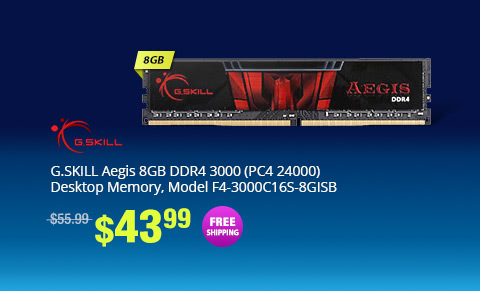 G.SKILL Aegis 8GB DDR4 3000 (PC4 24000) Desktop Memory, Model F4-3000C16S-8GISB
