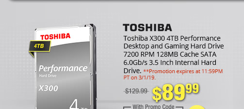 Toshiba X300 4TB Performance Desktop and Gaming Hard Drive 7200 RPM 128MB Cache SATA 6.0Gb/s 3.5 Inch Internal Hard Drive