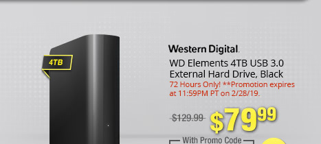 WD Elements 4TB USB 3.0 External Hard Drive, Black