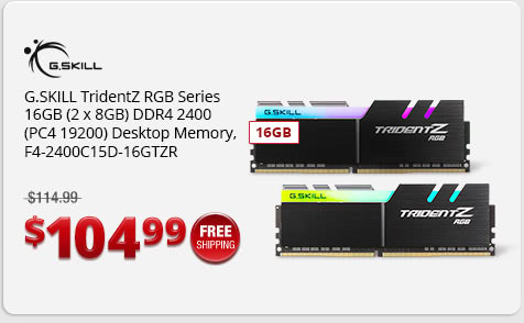 G.SKILL TridentZ RGB Series 16GB (2 x 8GB) DDR4 2400 (PC4 19200) Desktop Memory, F4-2400C15D-16GTZR