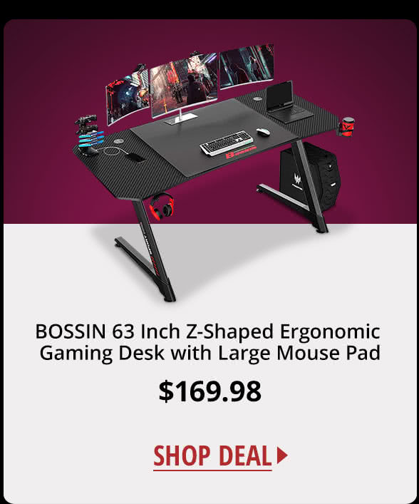 BOSSIN 63 Inch Z-Shaped Ergonomic Gaming Desk with Large Mouse Pad