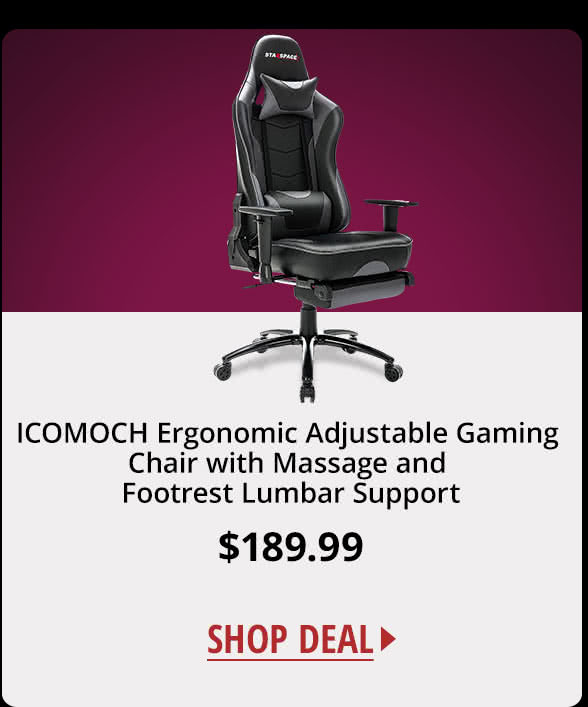 ICOMOCH Ergonomic Adjustable Gaming Chair with Massage and Footrest Lumbar Support