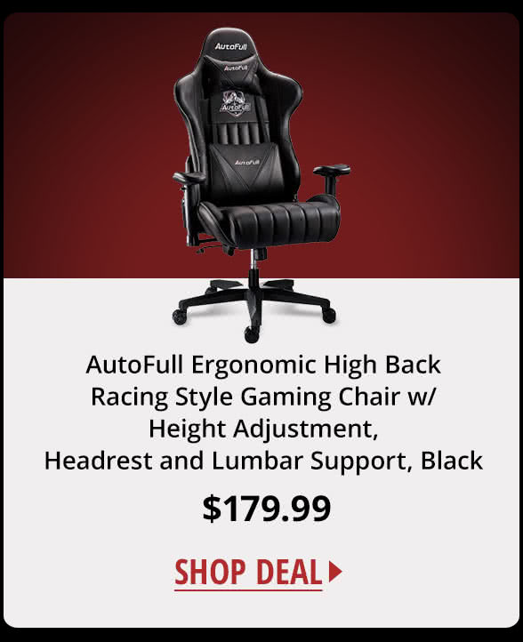 AutoFull Ergonomic High Back Racing Style Gaming Chair w/ Height Adjustment, Headrest and Lumbar Support, Black 