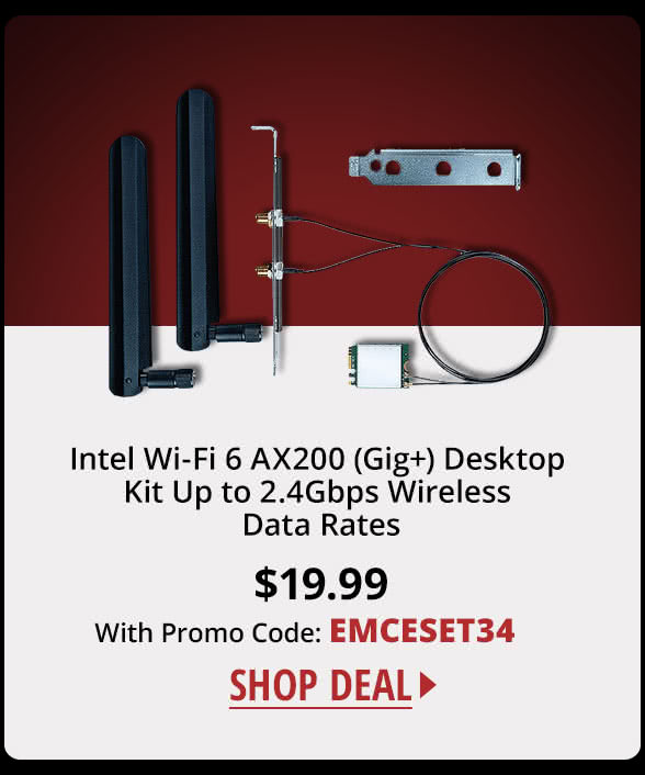 Intel Wi-Fi 6 AX200 (Gig+) Desktop Kit Up to 2.4Gbps Wireless Data Rates