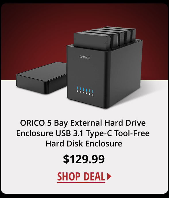 ORICO 5 Bay External Hard Drive Enclosure USB 3.1 Type-C Tool-Free Hard Disk Enclosure