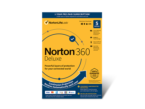 Norton 360 Deluxe Antivirus Software, 5 Devices w/ Auto Renewal, Key Card