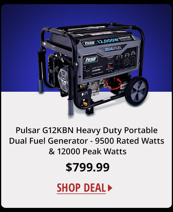 Pulsar G12KBN Heavy Duty Portable Dual Fuel Generator - 9500 Rated Watts & 12000 Peak Watts