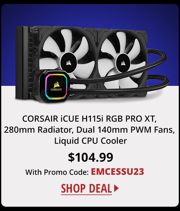 CORSAIR iCUE H115i RGB PRO XT, 280mm Radiator, Dual 140mm PWM Fans, Liquid CPU Cooler