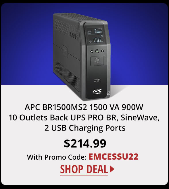 APC BR1500MS2 1500 VA 900W 10 Outlets Back UPS PRO BR, SineWave, 2 USB Charging Ports