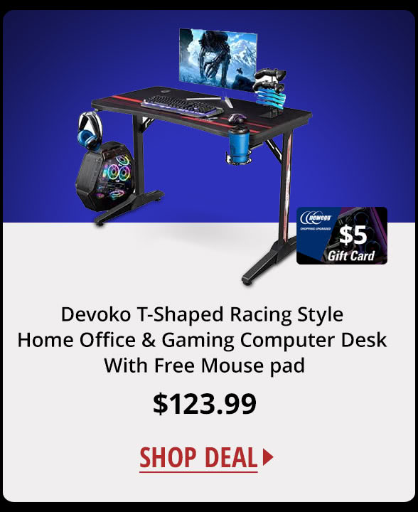 Devoko T-Shaped Racing Style Home Office & Gaming Computer Desk With Free Mouse pad