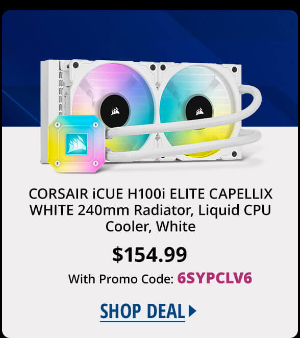 CORSAIR iCUE H100i ELITE CAPELLIX WHITE 240mm Radiator, Liquid CPU Cooler, White