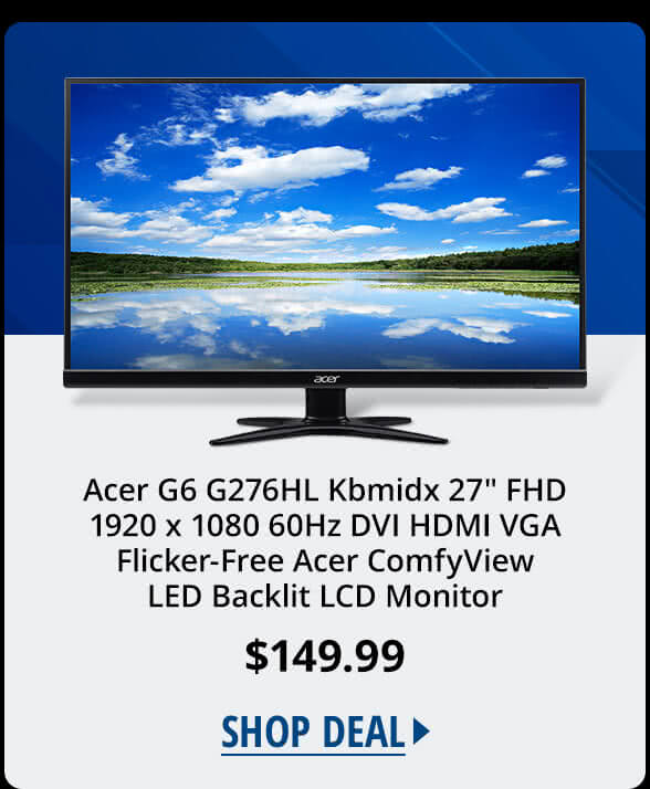 Acer G6 G276HL Kbmidx 27" FHD 1920 x 1080 60Hz DVI HDMI VGA Flicker-Free Acer ComfyView LED Backlit LCD Monitor