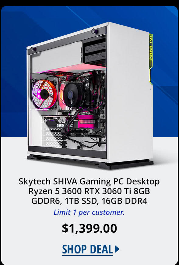 Skytech SHIVA Gaming PC Desktop Ryzen 5 3600 RTX 3060 Ti 8GB GDDR6, 1TB SSD, 16GB DDR4 