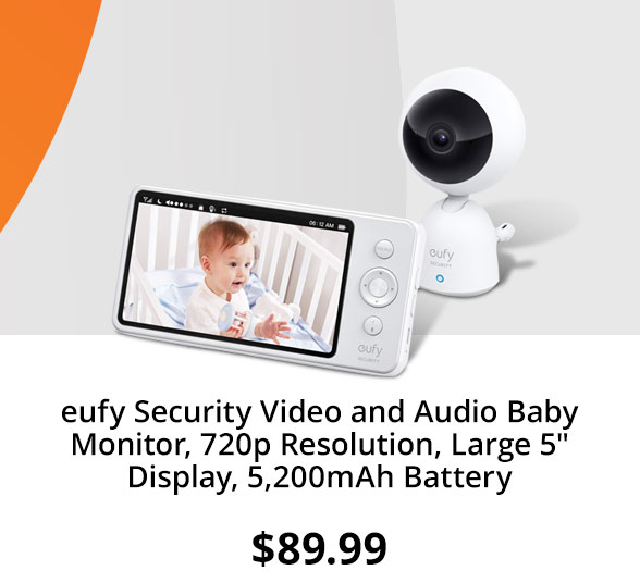 eufy Security Video and Audio Baby Monitor, 720p Resolution, Large 5" Display, 5,200mAh Battery