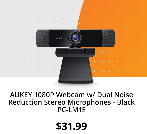 AUKEY 1080P Webcam w/ Dual Noise Reduction Stereo Microphones - Black PC-LM1E