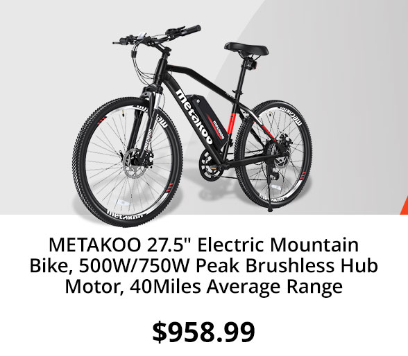 METAKOO 27.5" Electric Mountain Bike, 500W/750W Peak Brushless Hub Motor, 40Miles Average Range, 20MPH Top Speed, Mountain Ebike with Front Suspension and 21 Speed Gears Cybertrack 300