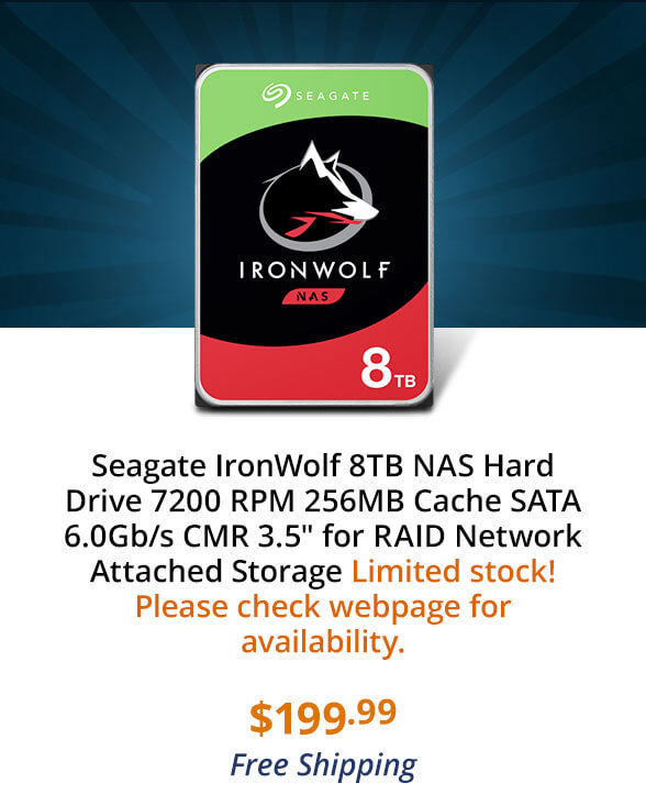 Seagate IronWolf 8TB NAS Hard Drive 7200 RPM 256MB Cache SATA 6.0Gb/s CMR 3.5" for RAID Network Attached Storage