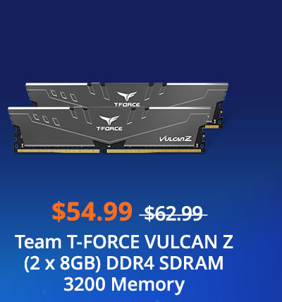 $54.99 Team T-FORCE VULCAN Z (2 x 8GB) DDR4 SDRAM 3200 Memory