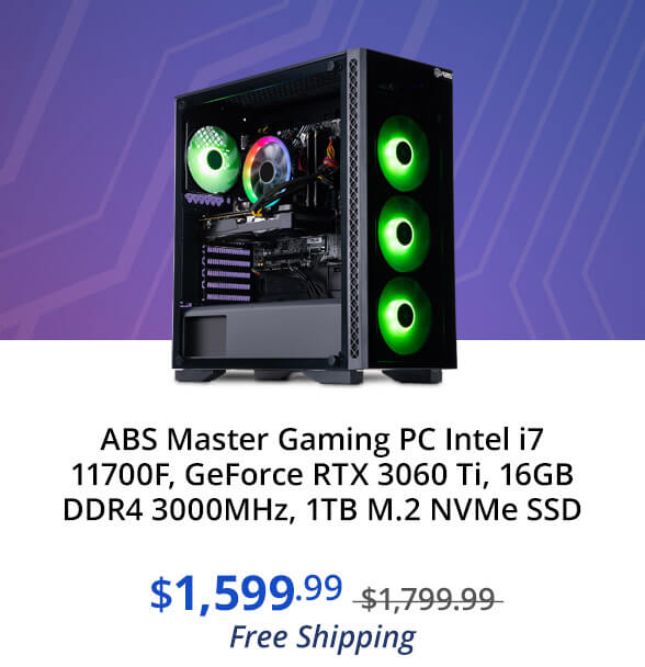 ABS Master Gaming PC Intel i7 11700F, GeForce RTX 3060 Ti, 16GB DDR4 3000MHz, 1TB M.2 NVMe SSD