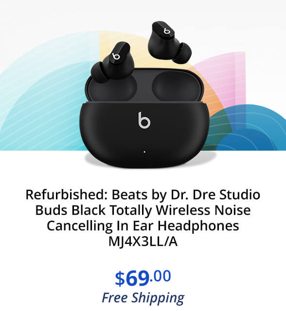 Refurbished: Beats by Dr. Dre Studio Buds Black Totally Wireless Noise Cancelling In Ear Headphones MJ4X3LL/A