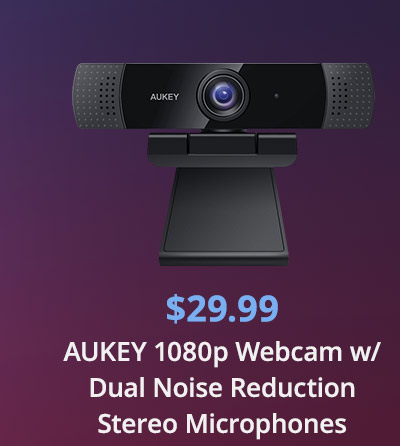 AUKEY 1080P Webcam w/ Dual Noise Reduction Stereo Microphones - Black PC-LM1E