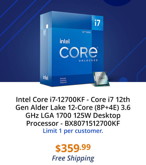 Intel Core i7-12700KF - Core i7 12th Gen Alder Lake 12-Core (8P+4E) 3.6 GHz LGA 1700 125W Desktop Processor - BX8071512700KF