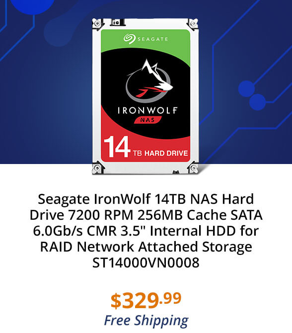 Seagate IronWolf 14TB NAS Hard Drive 7200 RPM 256MB Cache SATA 6.0Gb/s CMR 3.5" Internal HDD for RAID Network Attached Storage ST14000VN0008