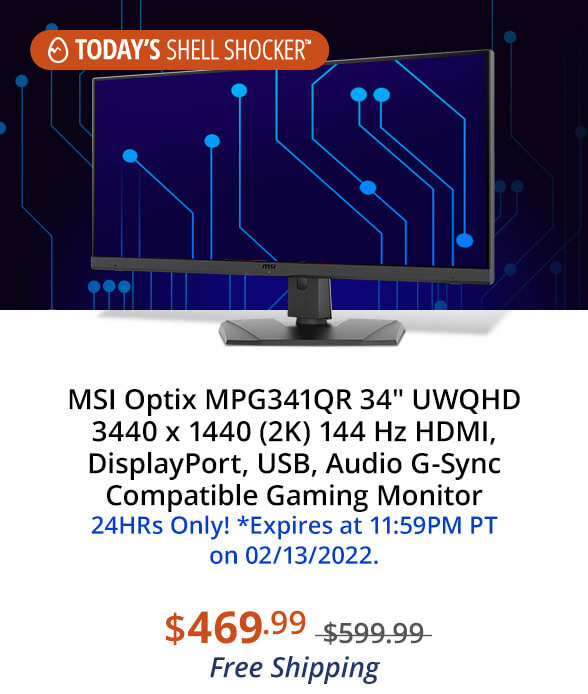 MSI Optix MPG341QR 34" UWQHD 3440 x 1440 (2K) 144 Hz HDMI, DisplayPort, USB, Audio G-Sync Compatible Gaming Monitor