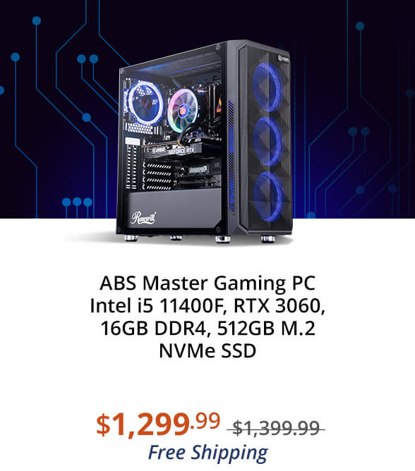 ABS Master Gaming PC Intel i5 11400F, RTX 3060, 16GB DDR4, 512GB M.2 NVMe SSD