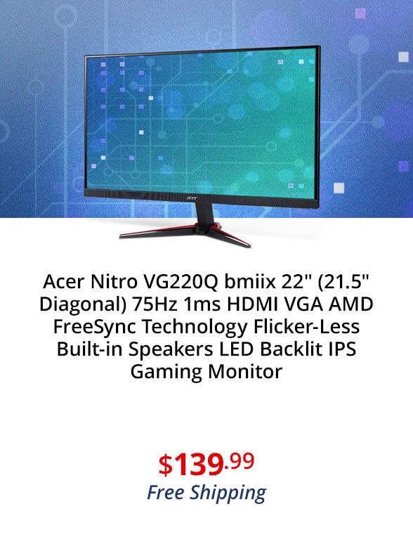 Acer Nitro VG220Q bmiix 22" (21.5" Diagonal) 75Hz 1ms HDMI VGA AMD FreeSync Technology Flicker-Less Built-in Speakers LED Backlit IPS Gaming Monitor