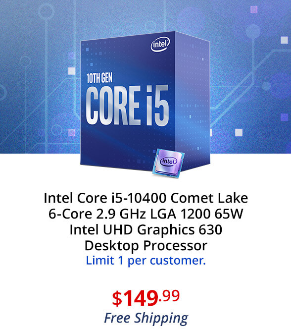 Intel Core i5-10400 Comet Lake 6-Core 2.9 GHz LGA 1200 65W Intel UHD Graphics 630 Desktop Processor