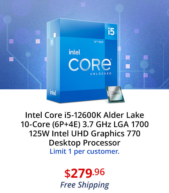 Intel Core i5-12600K Alder Lake 10-Core (6P+4E) 3.7 GHz LGA 1700 125W Intel UHD Graphics 770 Desktop Processor