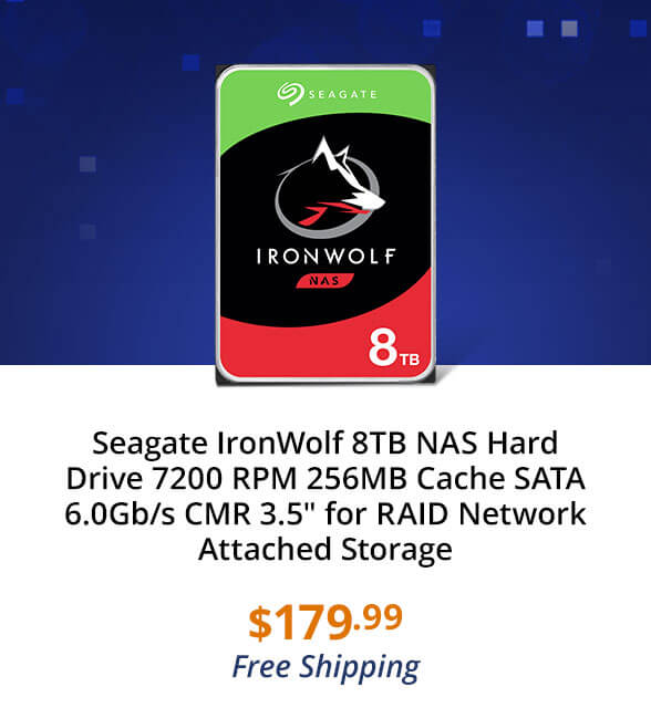 Seagate IronWolf 8TB NAS Hard Drive 7200 RPM 256MB Cache SATA 6.0Gb/s CMR 3.5" for RAID Network Attached Storage