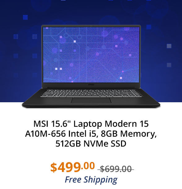 MSI 15.6" Laptop Modern 15 A10M-656 Intel i5, 8GB Memory, 512GB NVMe SSD