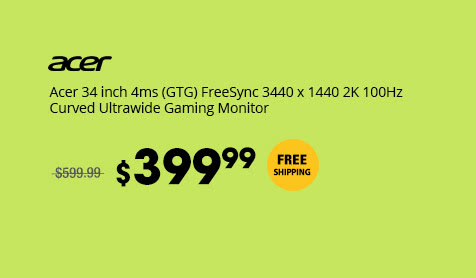 Acer 34 inch 4ms (GTG) FreeSync 3440 x 1440 2K 100Hz Curved Ultrawide Gaming Monitor