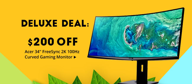 Deluxe Deal - Acer 34" 2K 100Hz Curved Ultrawide Gaming Monitor DELUXE DEAL $200 OFF Acer 34 FreeSync 2K100H1 Curved Gaming Monitor