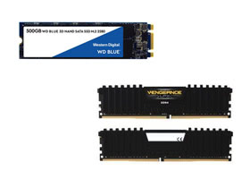 Combo: CORSAIR Vengeance LPX 16GB (2 x 8GB) DDR4 3000 (PC4 24000) Memory Kit, WD Blue 500GB M.2 2280 SATA III 3D NAND Internal Solid State Drive