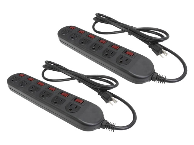 Rosewill RPS-210BL -  6-Outlet Power Strip -  Black, 125V Input Voltage, 1875 Watts Maximum Power, 6-Foot Cord